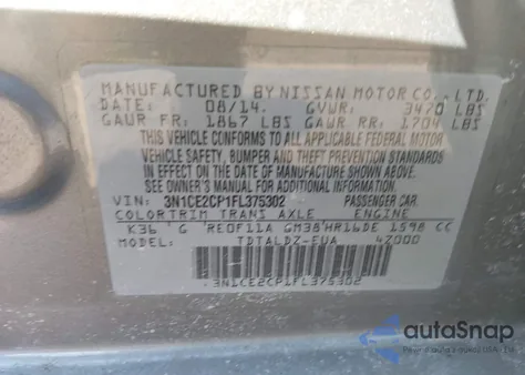 2015 Nissan Versa Note Sv z USA, uszkodzony, nr VIN 3N1CE2CP1FL375302